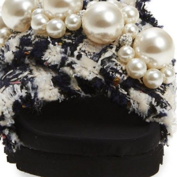 STEVE MADDEN Tweed Fringe Pearl Slides Sandals Shoes 5 5.5 7 7.5 NWT HOST PICK - Picture 8 of 14